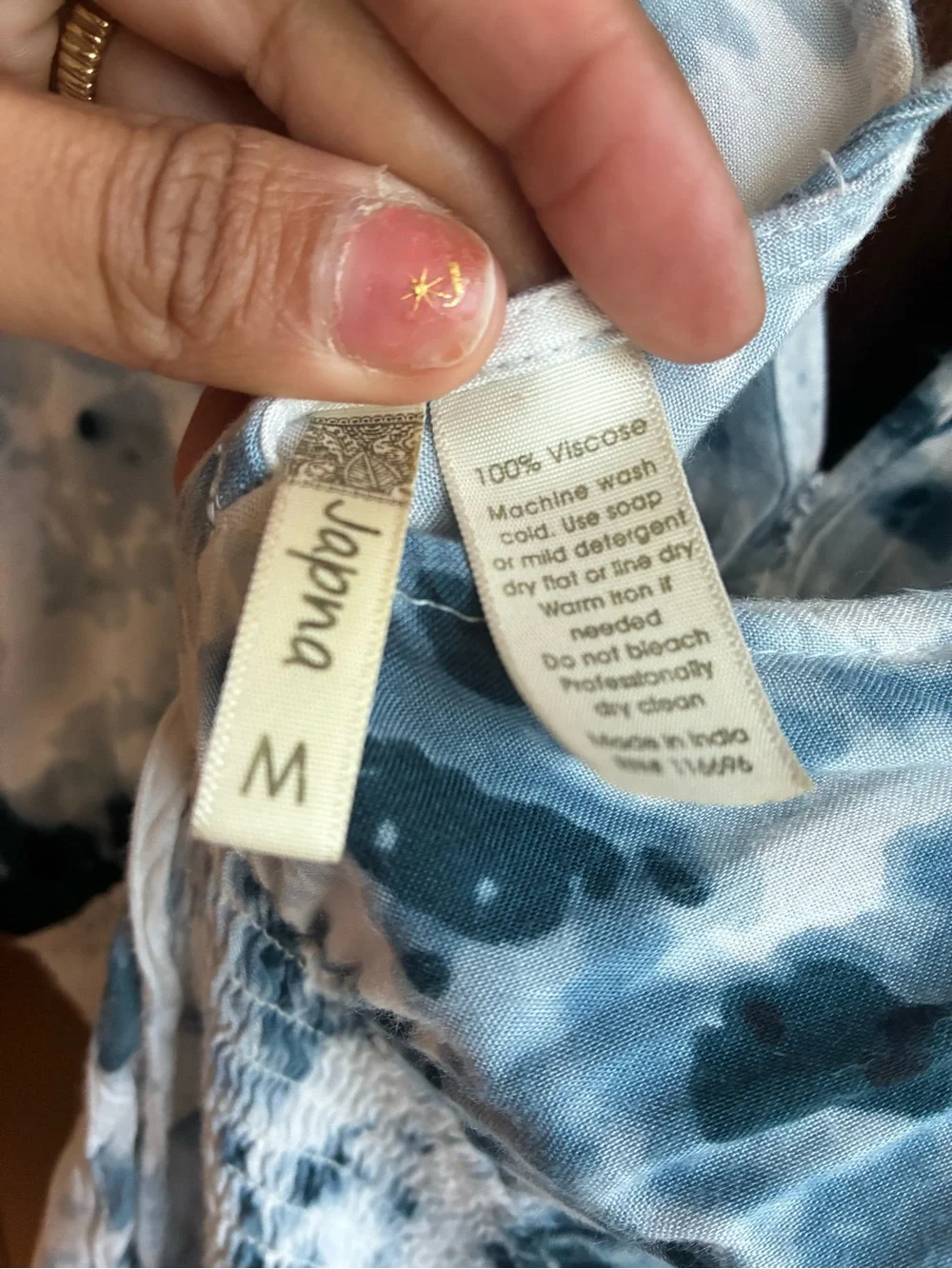 Japna Blue & White Watercolor Smocked Maxi Dress | Boho Empire Waist - Picture 7 of 7